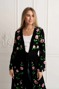 Sweet Roses Kimono Duster Black