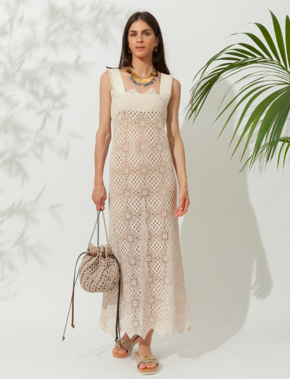 Aphrodite Crochet Midi Dress Sand