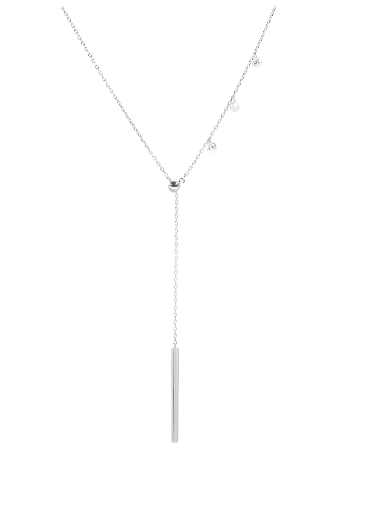 Silver Double Slider Lariat Necklace With Long Bar