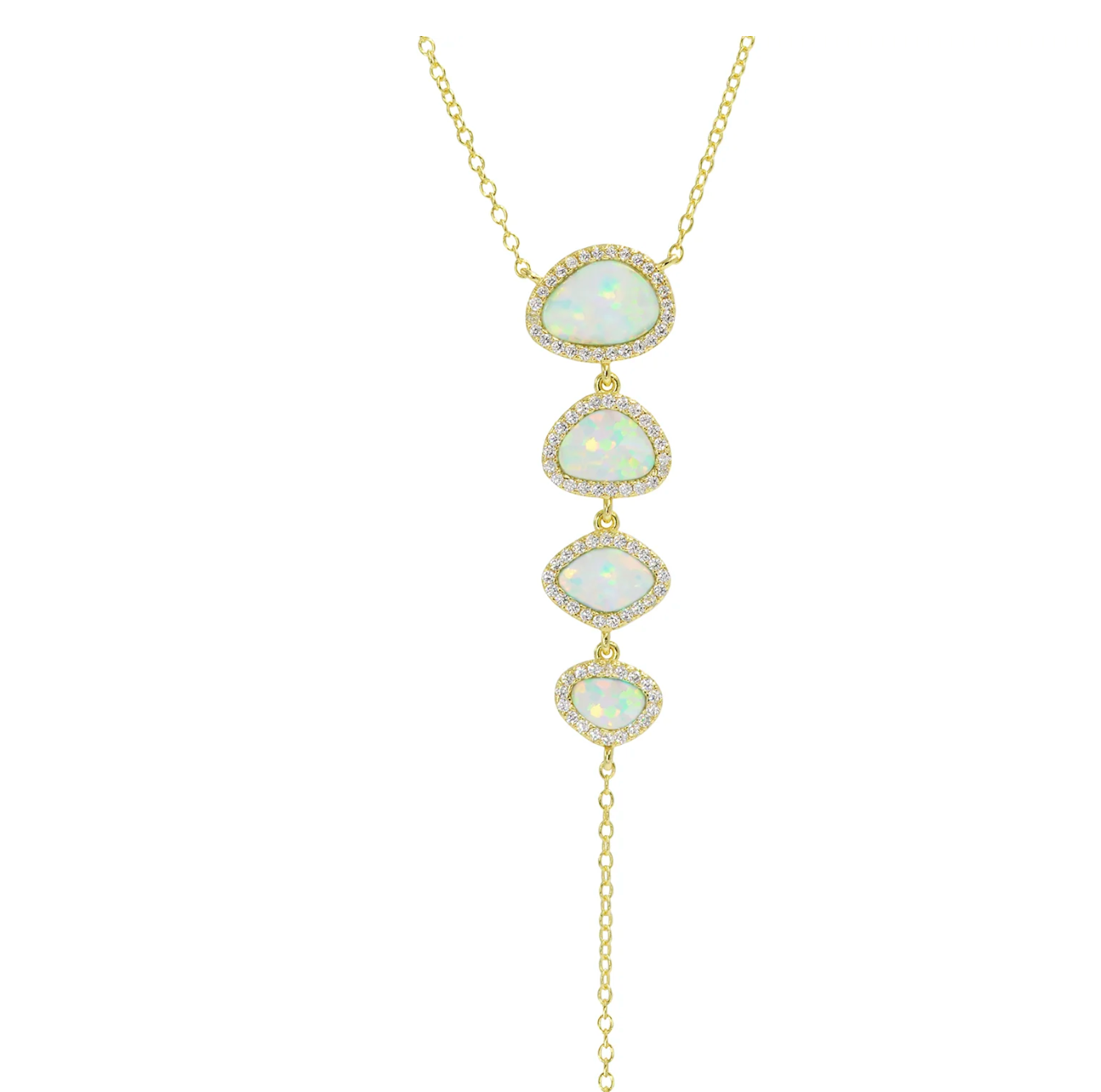 Quad Pebble Opal Lariat Necklace White Opal