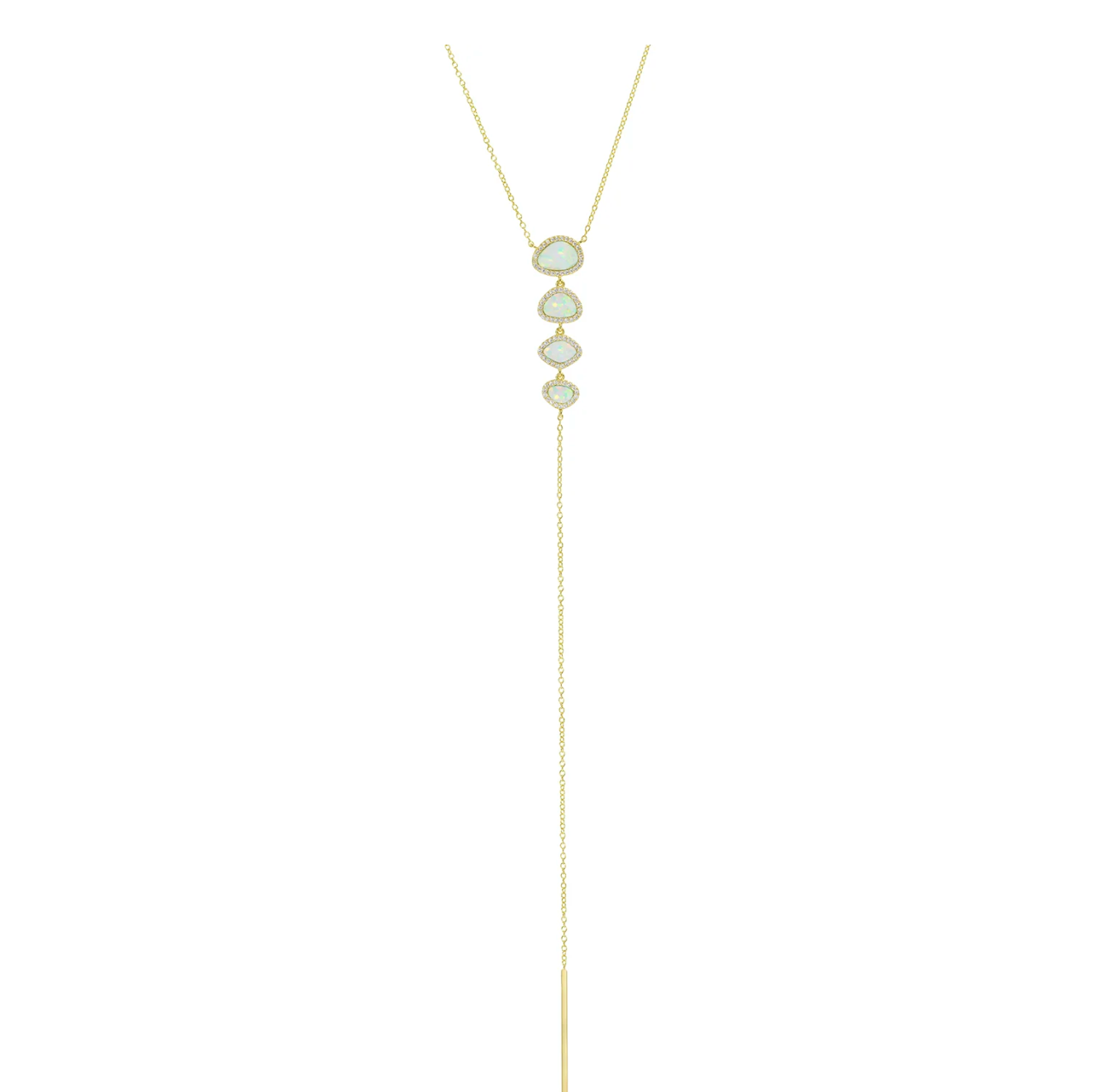 Quad Pebble Opal Lariat Necklace White Opal