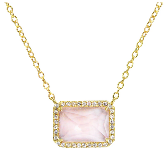 Atiena - Lab Created Rectangle Gemstone Necklace Morganite / Gold