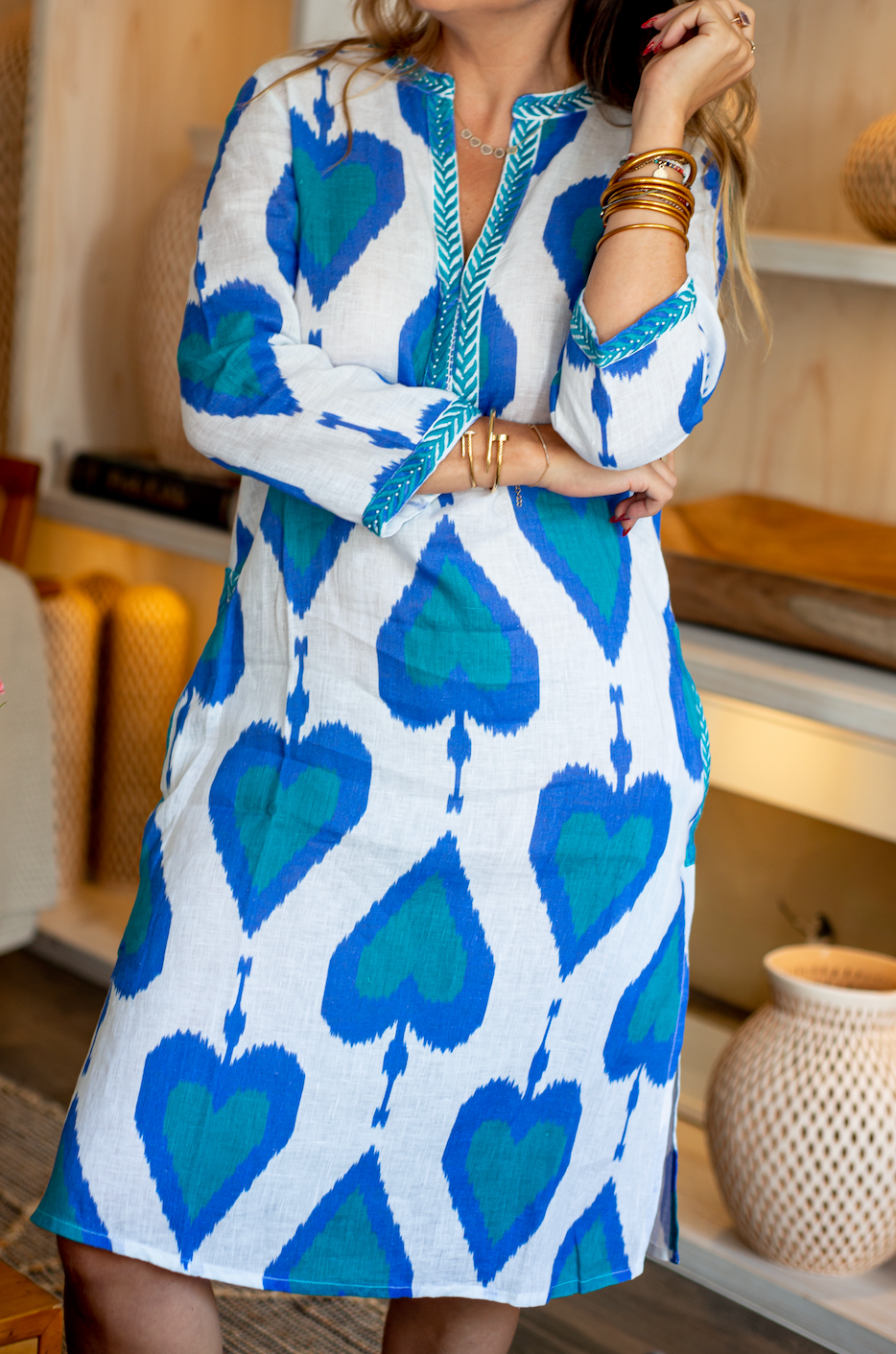 Sapphire Short Ikat Petrol Kaftan