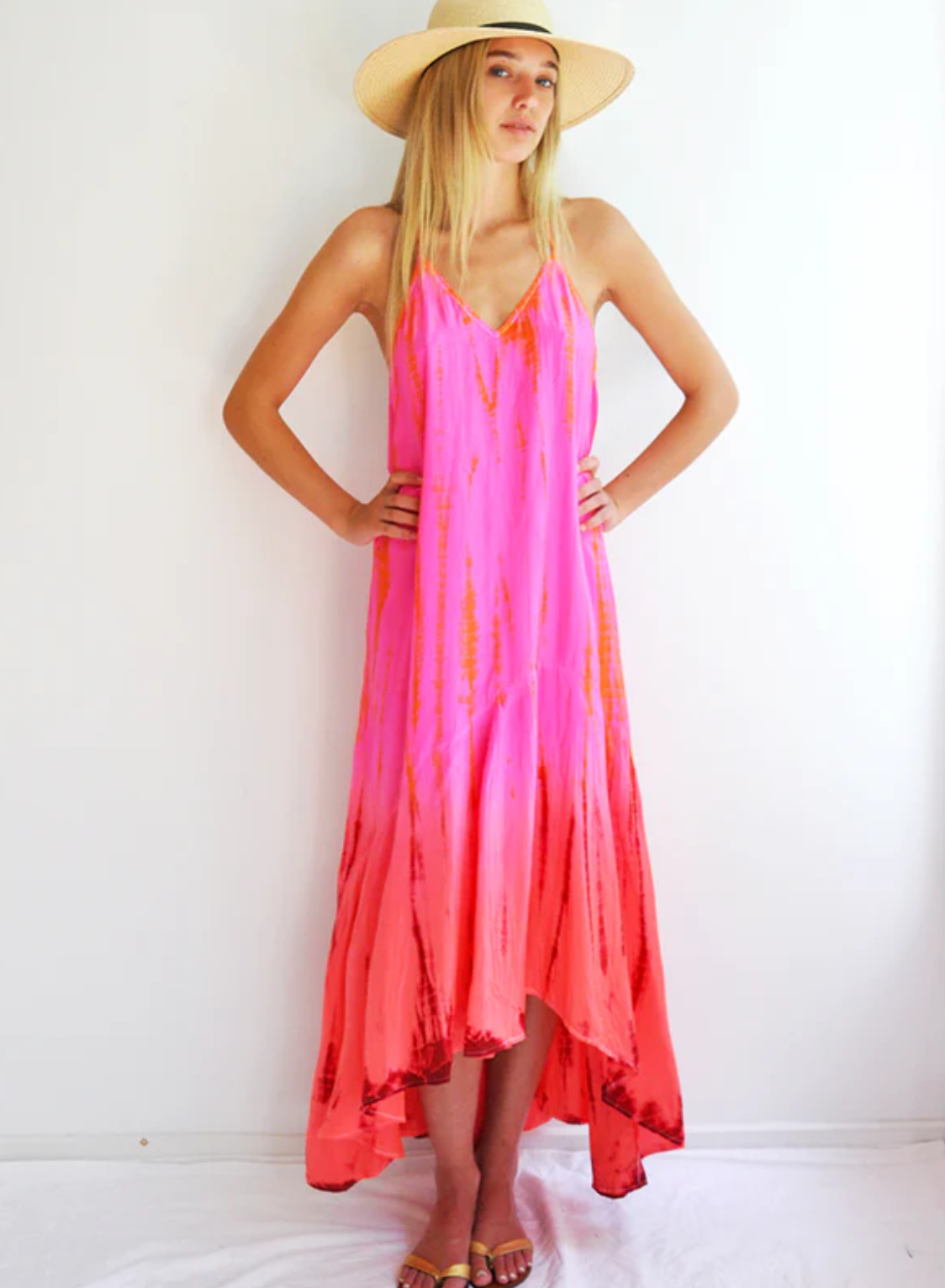 AKSWD40 Silk T-Strap Maxi Dress Neon Fire