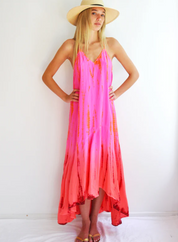 AKSWD40 Silk T-Strap Maxi Dress Neon Fire
