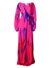 AKSWD1 Long Sleeve Wrap Dress Fuchsia/Orange