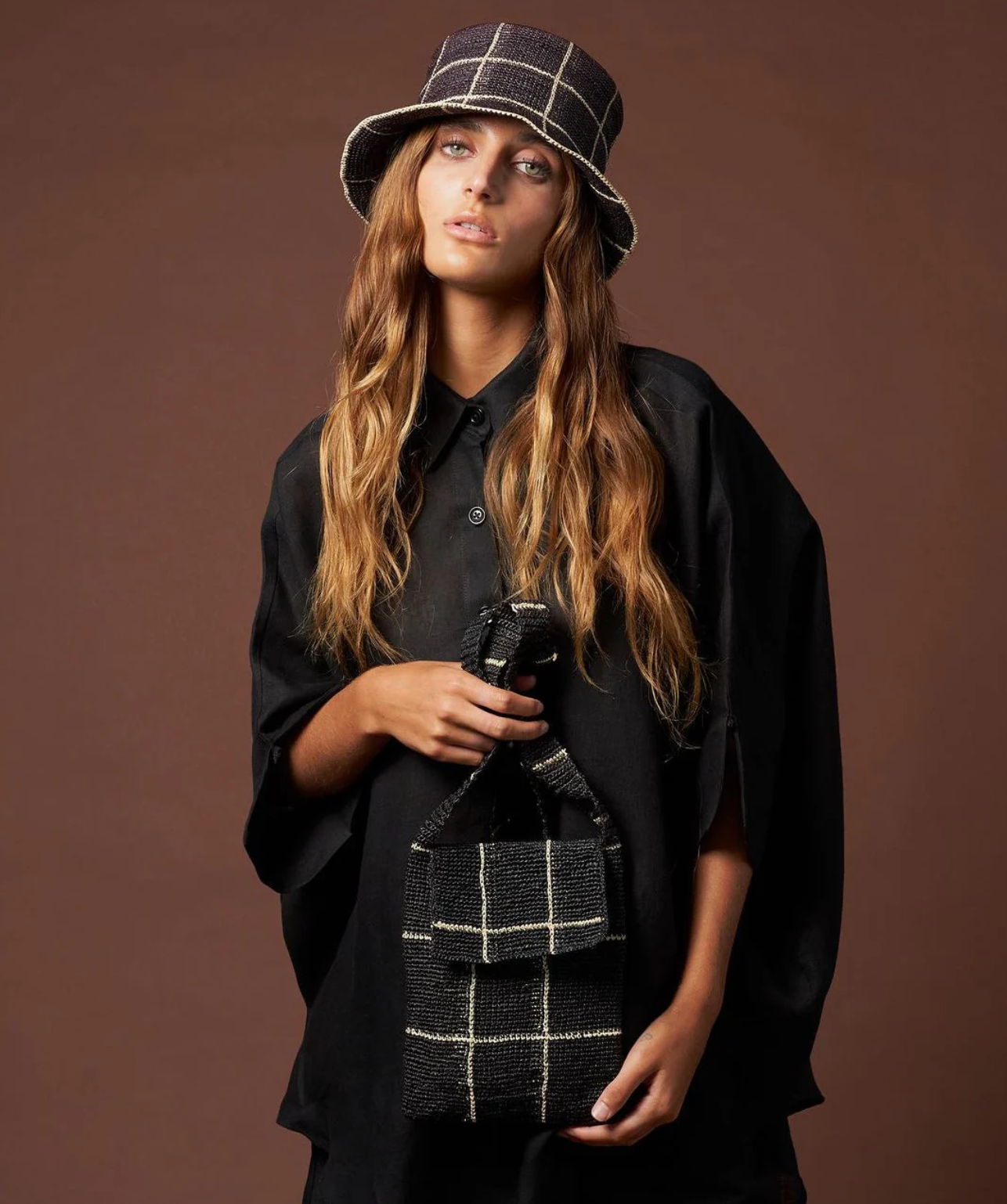 Cruz Packable Black  & Natural Lines Hat
