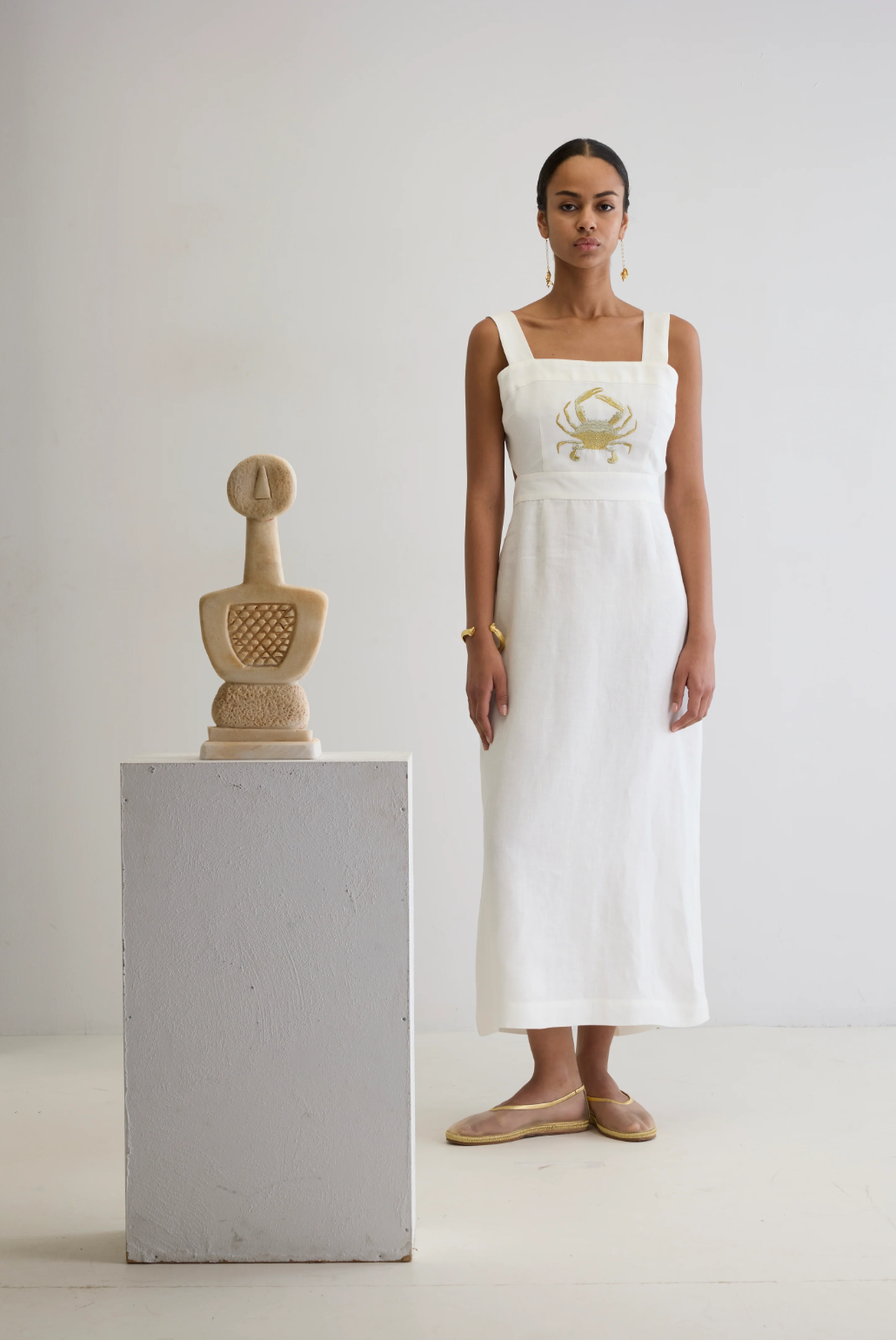 Crab Embroidered Backless Dress