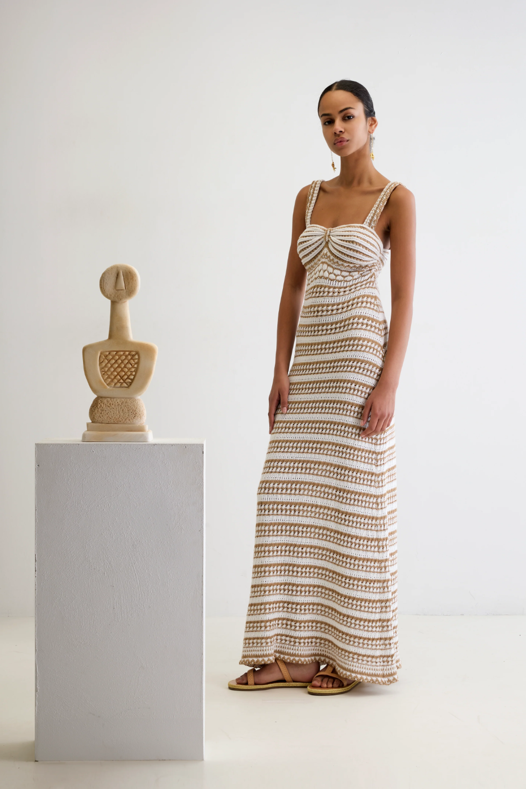 Maris Gold Crochet Long Dress