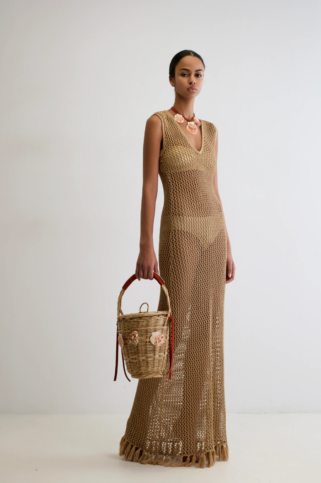 Ivi Gold Crochet Long Dress