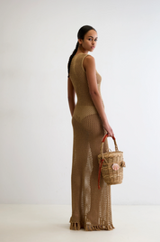 Ivi Gold Crochet Long Dress