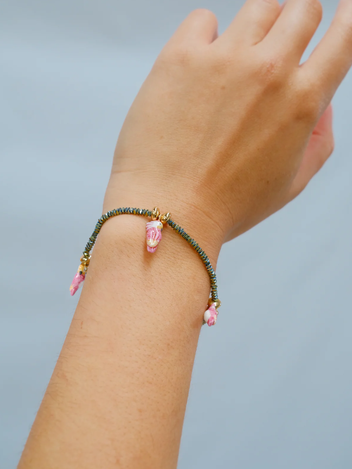 Pink Cockatoos Hematite Bracelet