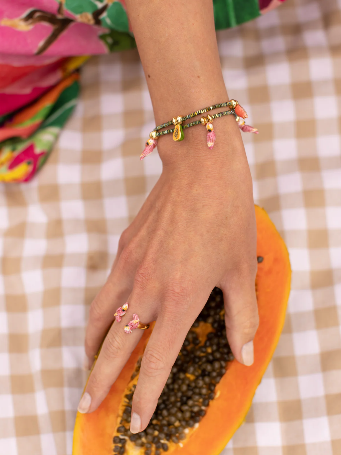 Pink Cockatoos Hematite Bracelet
