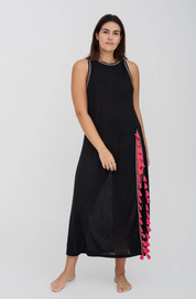 Tassel Slit Black Dress