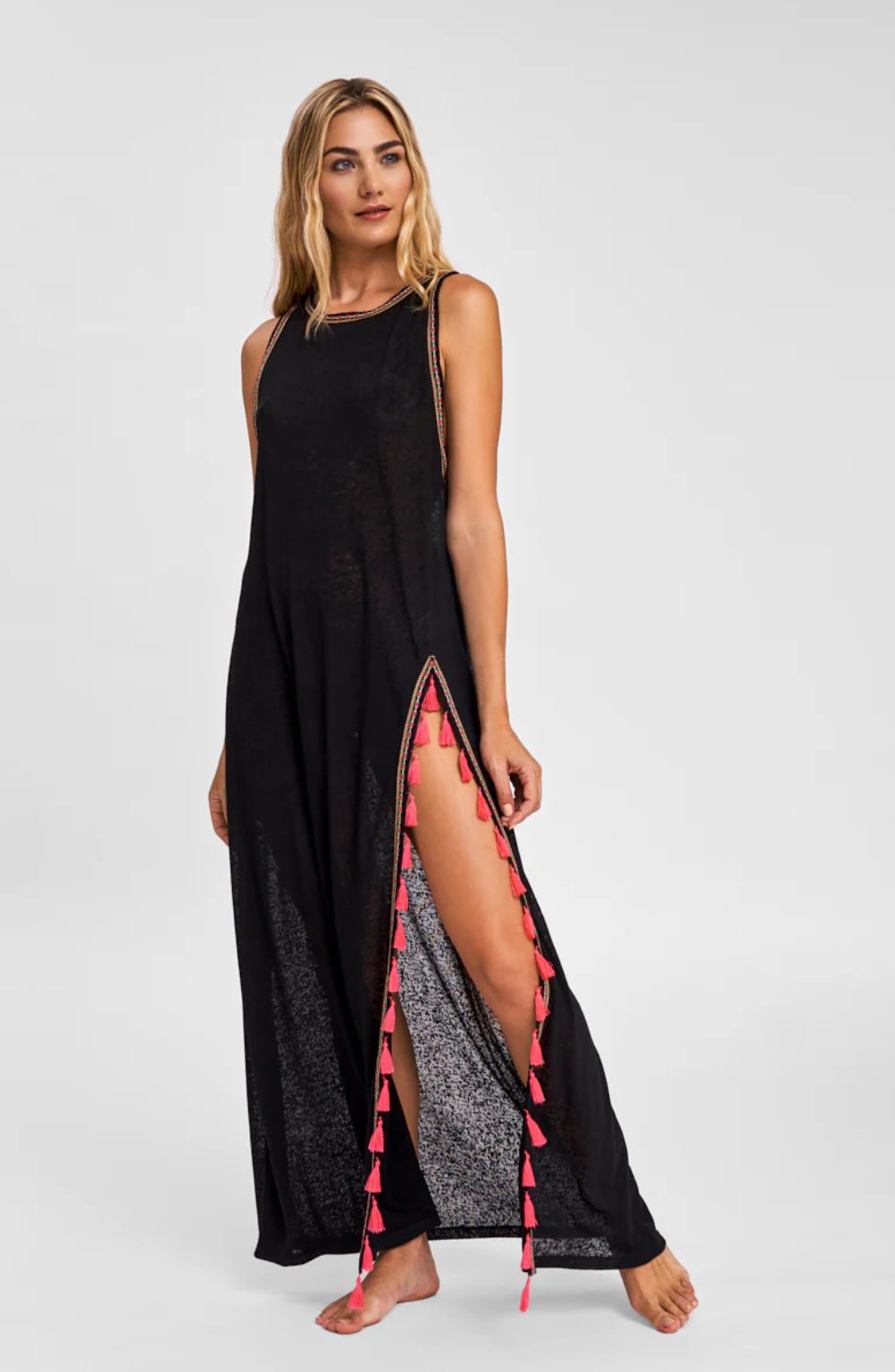 Tassel Slit Black Dress