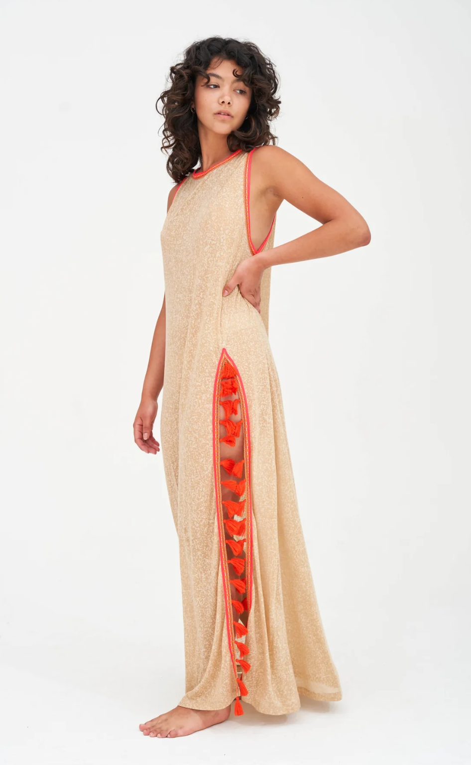 Tassel Slit Nude Dress