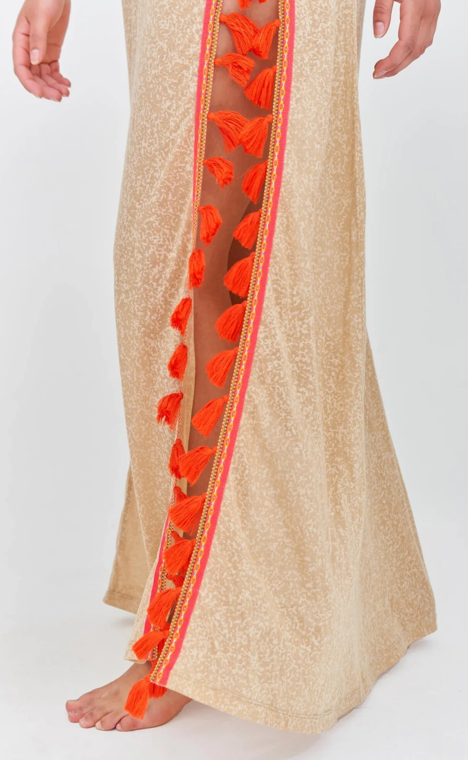 Tassel Slit Nude Dress