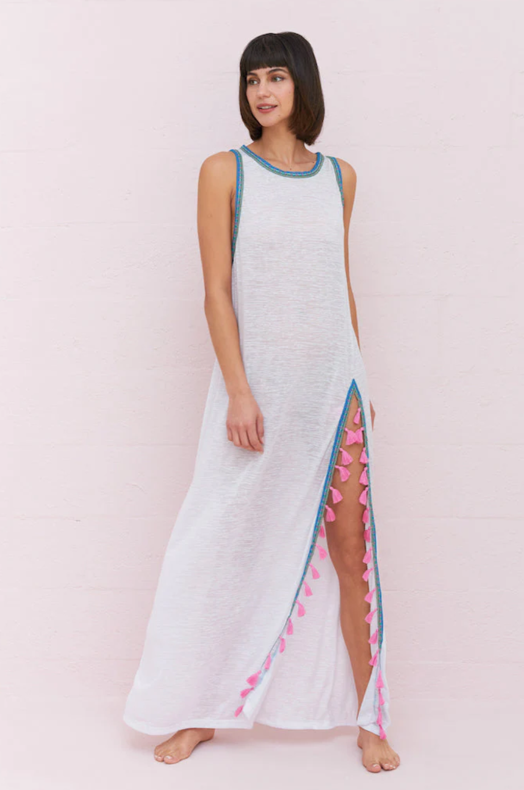 Tassel Slit White Dress