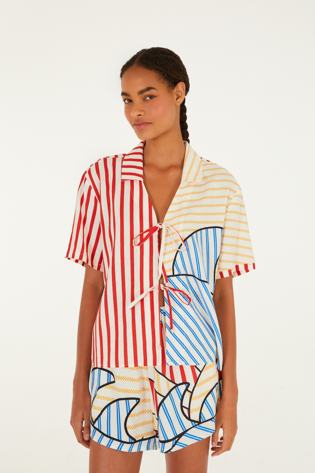 Navy Stripes Off White Blouse