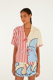 Navy Stripes Off White Blouse