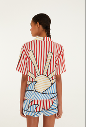 Navy Stripes Off White Blouse