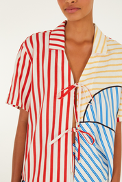 Navy Stripes Off White Blouse