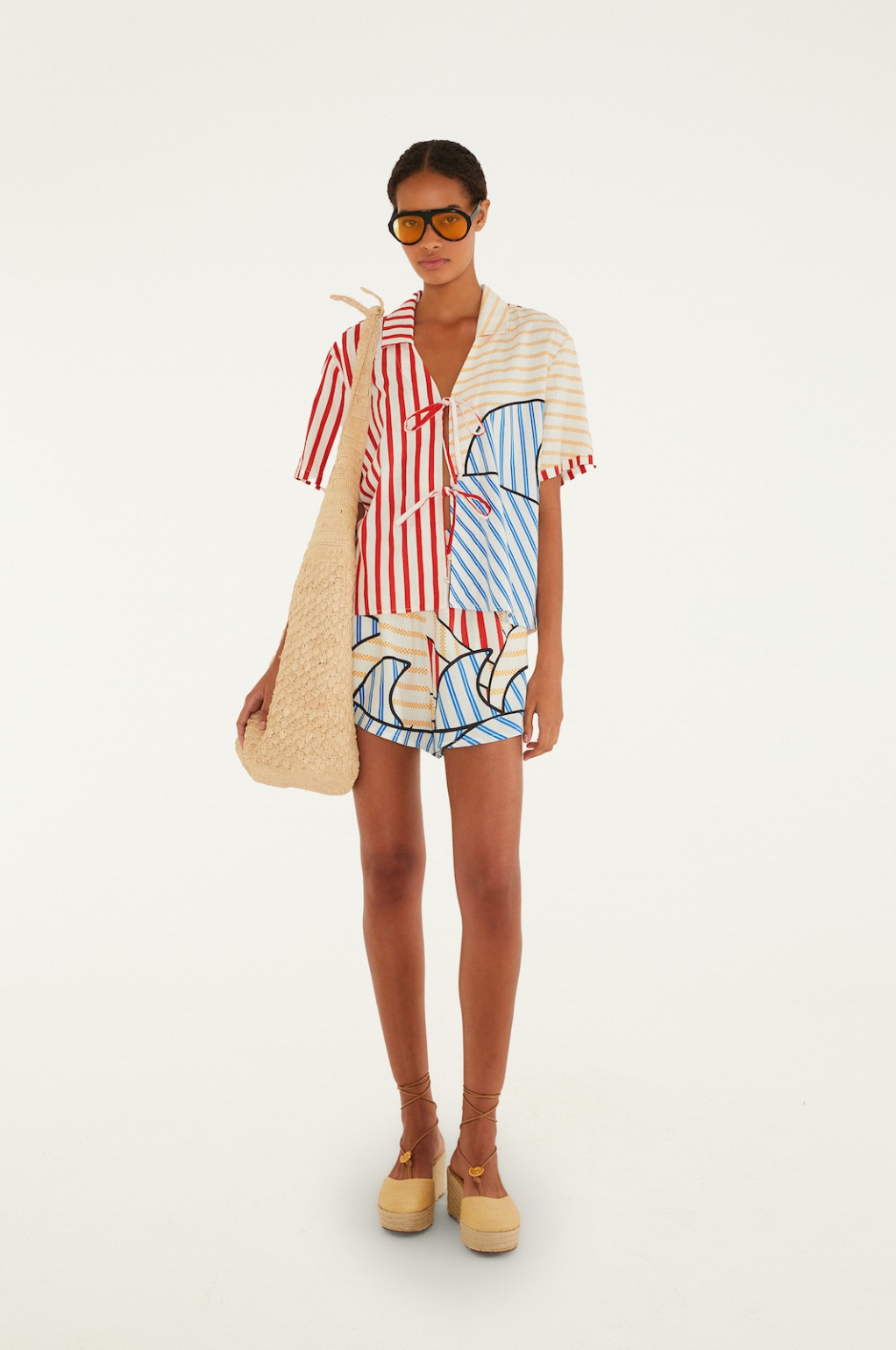 Navi Stripes Off  White Shorts