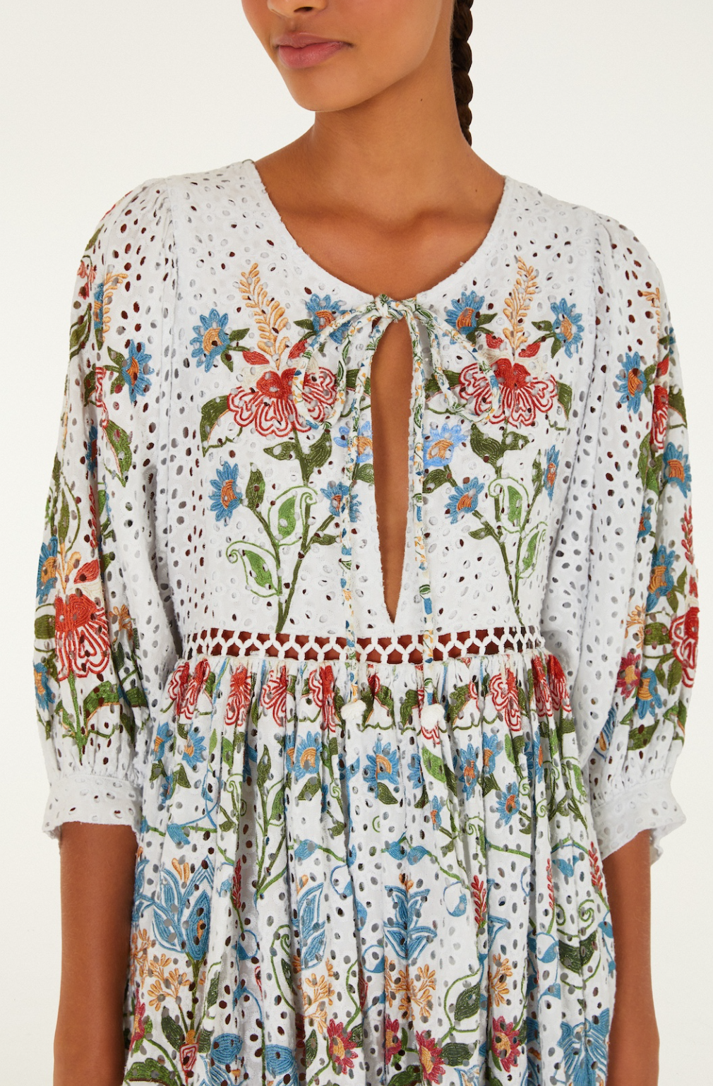 Stitched Garden Off White Mini Dress
