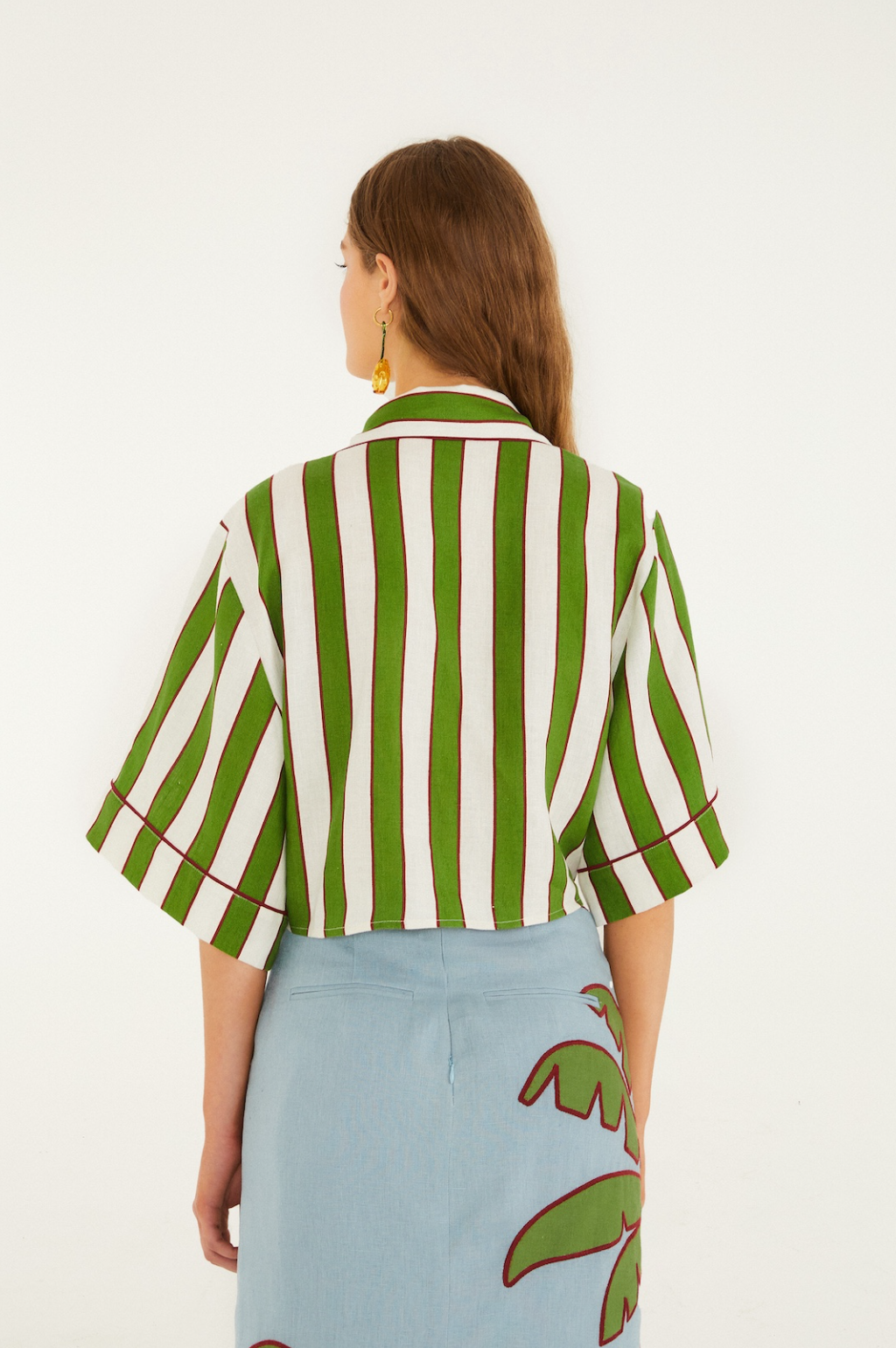 Spring Stripes Green Short Sleeve Crop Top