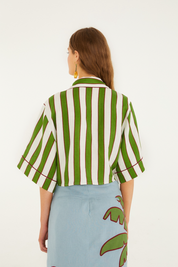 Spring Stripes Green Short Sleeve Crop Top