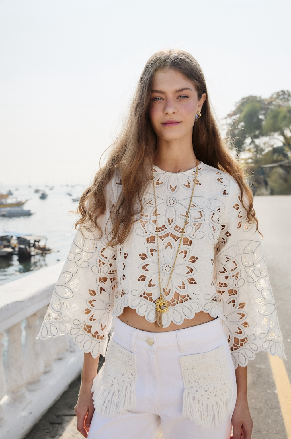 Off White Flowers Richelieur Long Sleeve Blouse