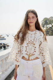 Off White Flowers Richelieur Long Sleeve Blouse