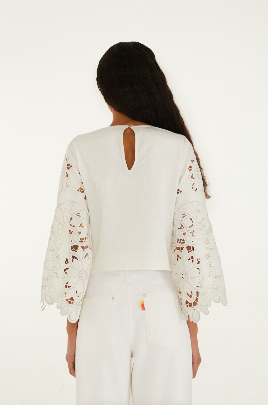 Off White Flowers Richelieur Long Sleeve Blouse