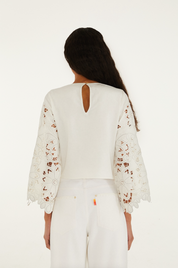 Off White Flowers Richelieur Long Sleeve Blouse