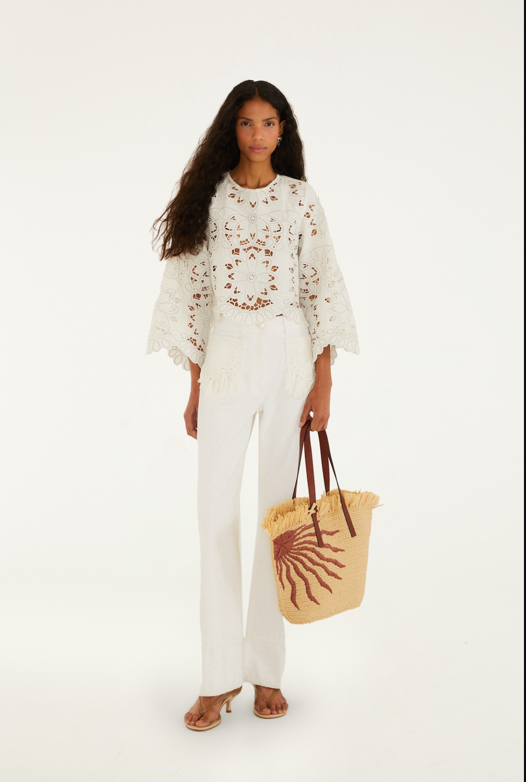 Off White Flowers Richelieur Long Sleeve Blouse