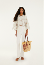 Off White Flowers Richelieur Long Sleeve Blouse