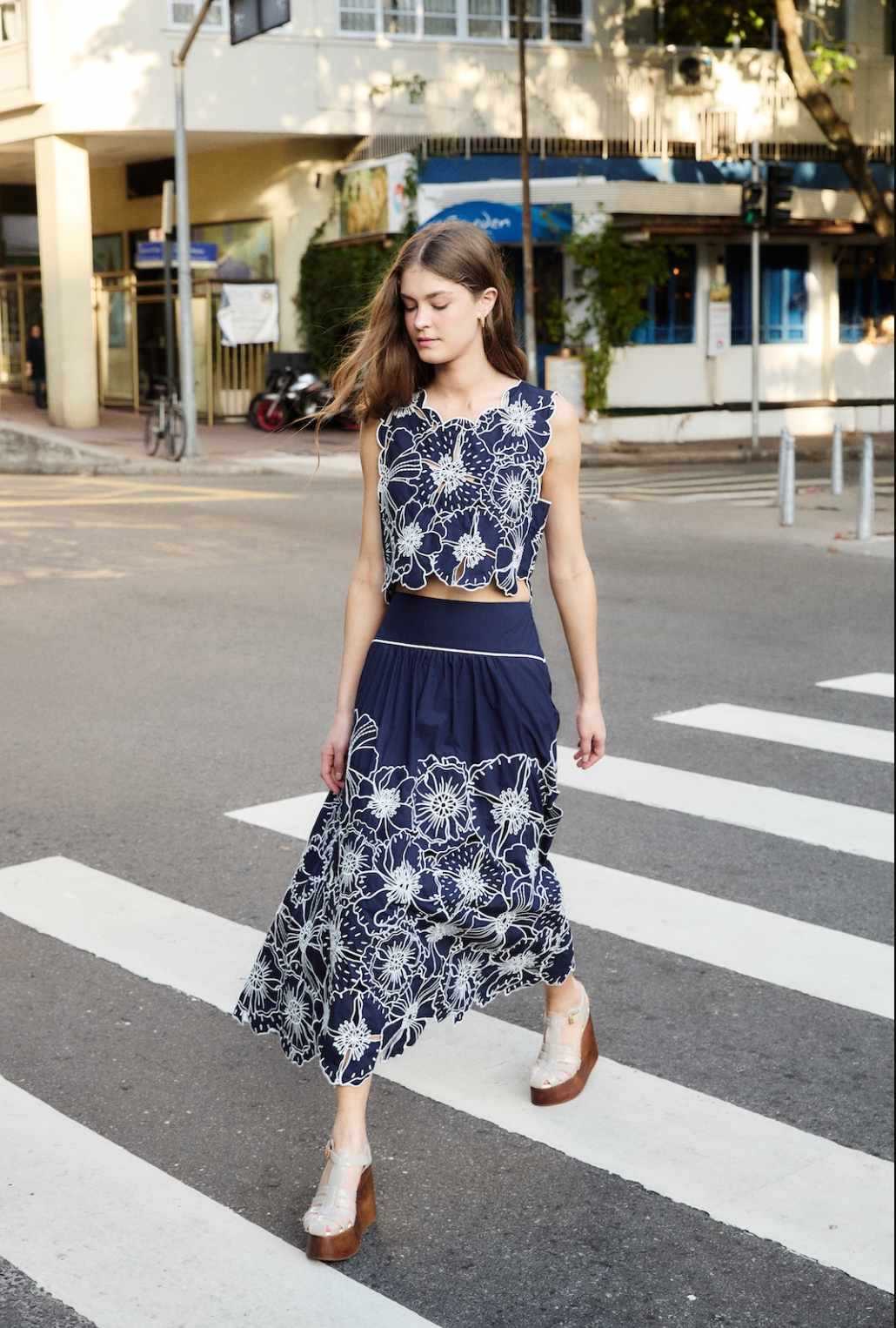 Flowers Richelieu Blue Skirt
