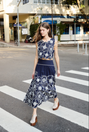 Flowers Richelieu Blue Skirt