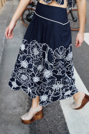 Flowers Richelieu Blue Skirt