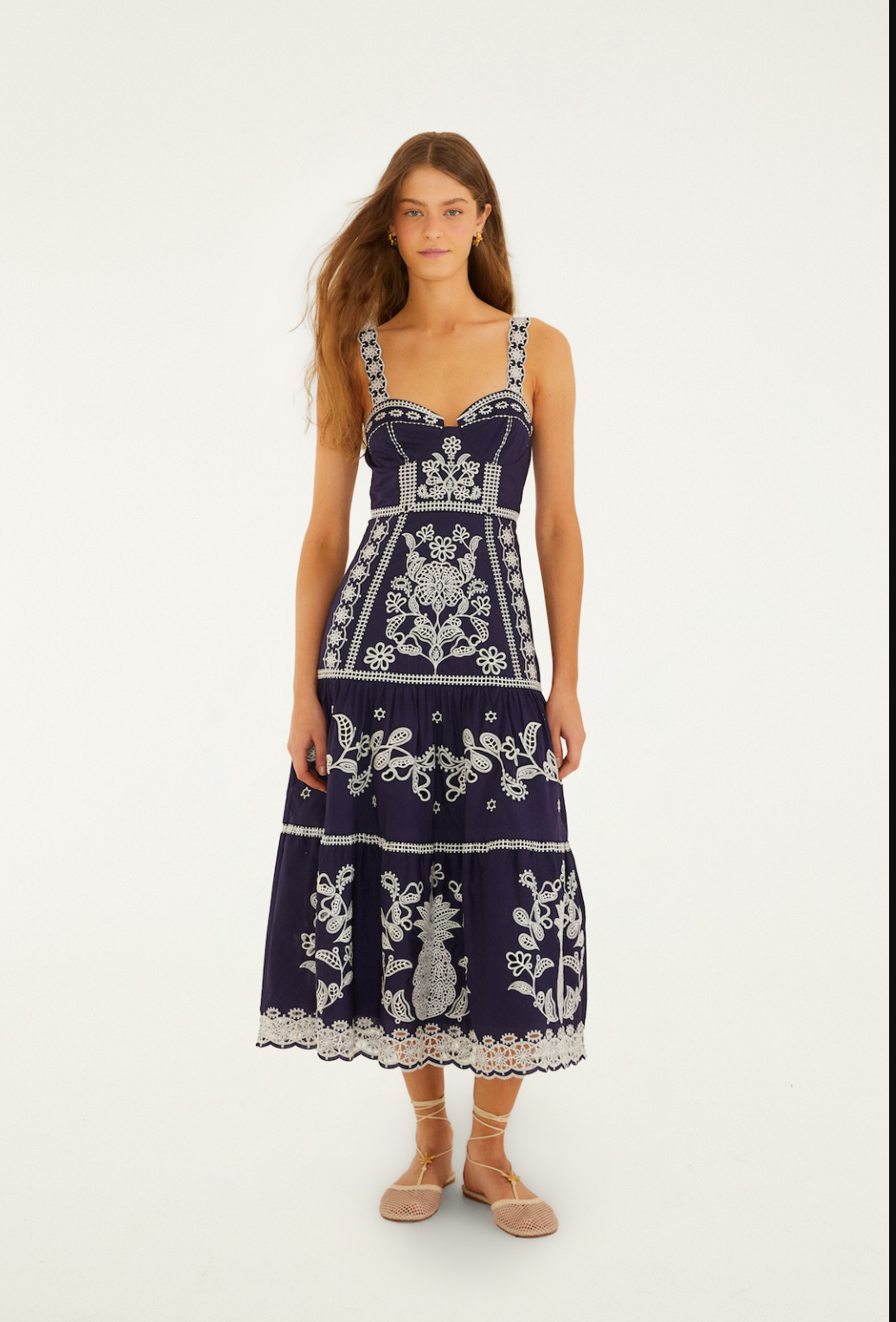 Blue and white Richillieu Midi Dress