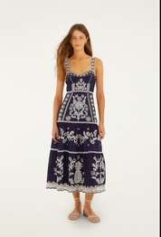 Blue and white Richillieu Midi Dress