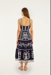 Blue and white Richillieu Midi Dress