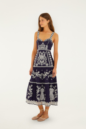 Blue and white Richillieu Midi Dress