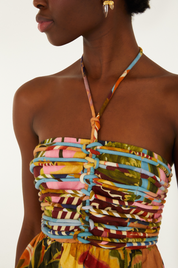 Tropical Painting Multicolor Sleeveless Midi Dress