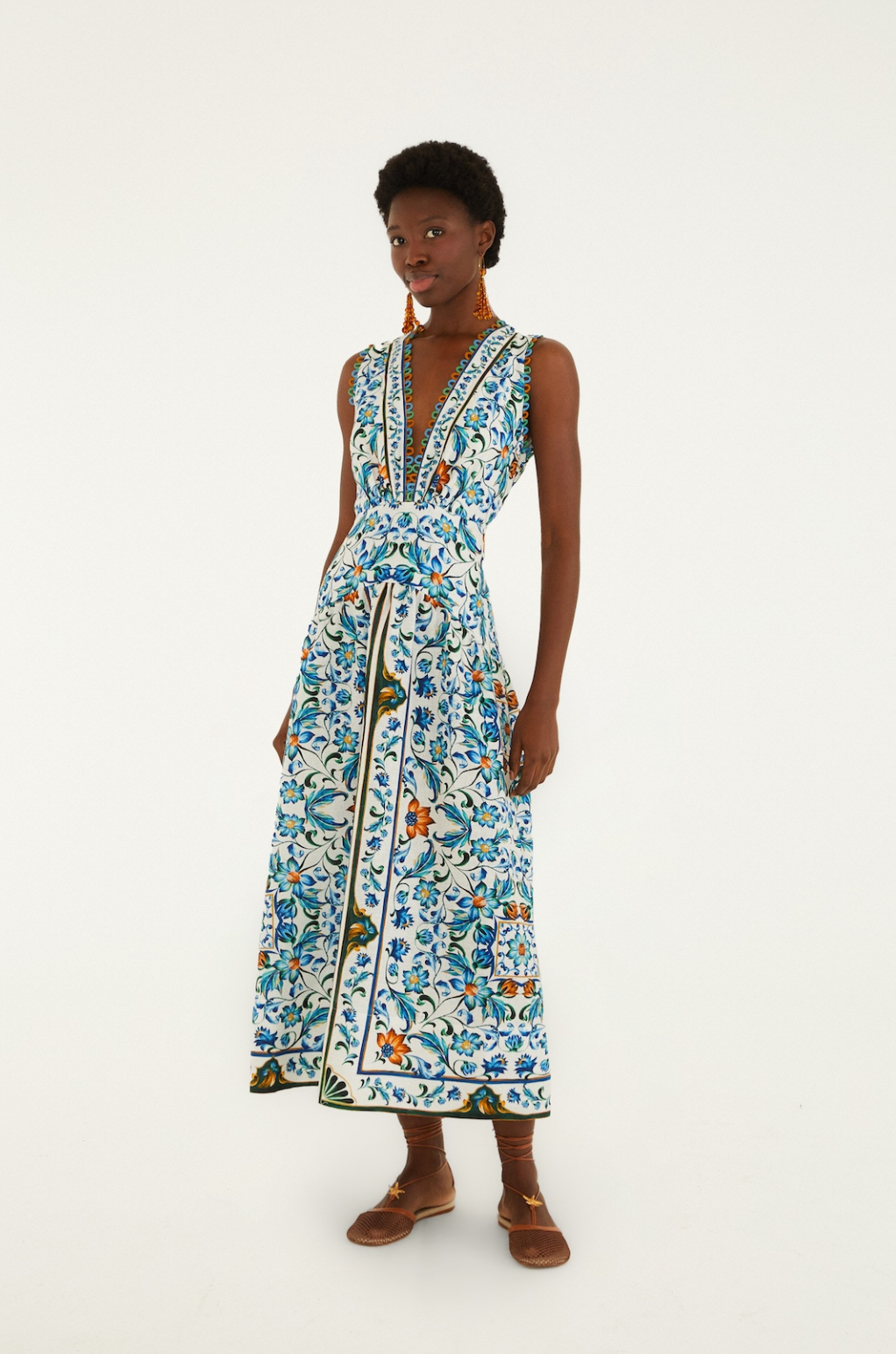 Flora Tile Off White Midi Dress