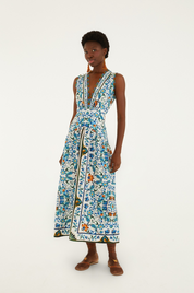 Flora Tile Off White Midi Dress