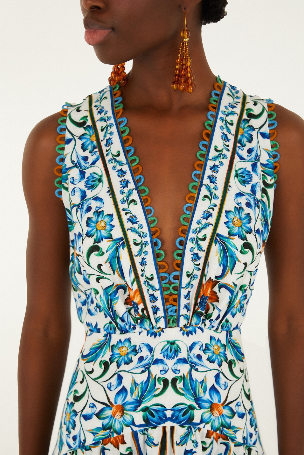 Flora Tile Off White Midi Dress
