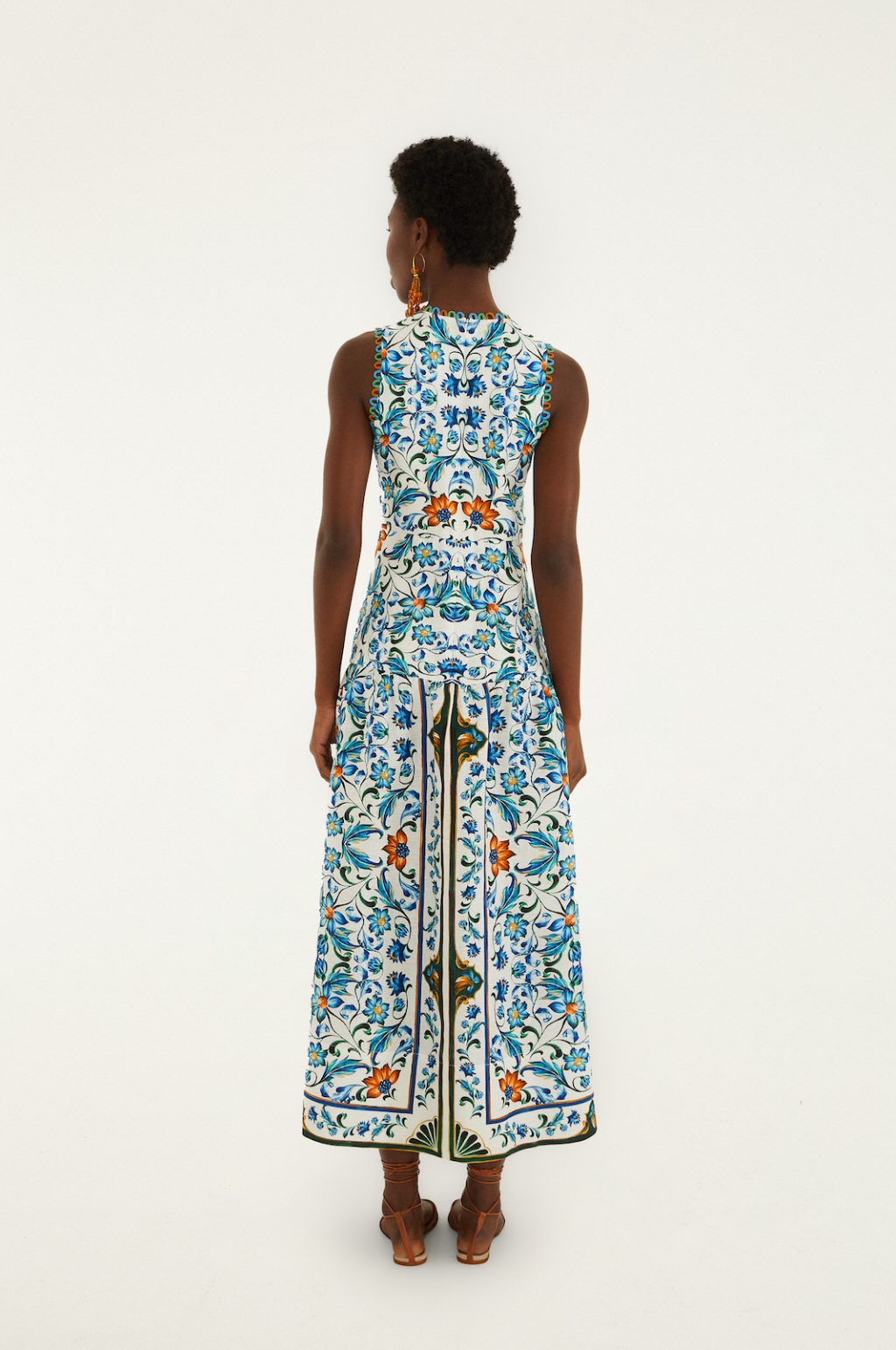 Flora Tile Off White Midi Dress