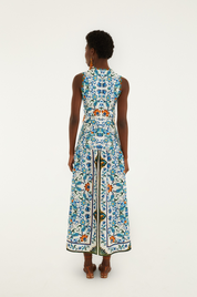 Flora Tile Off White Midi Dress