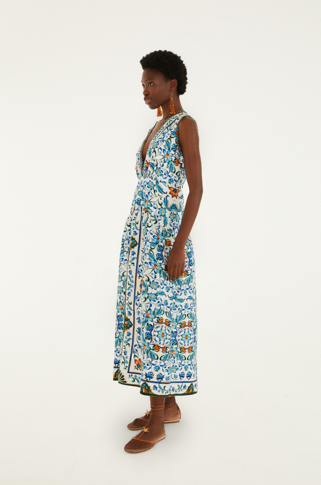 Flora Tile Off White Midi Dress